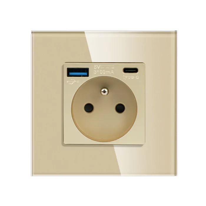 Revolo Touch elektrická zásuvka FR s USB A+C / 20W Fast charging – Zlatá