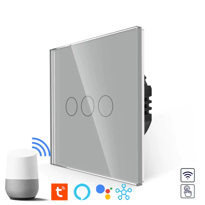 Revolo Touch WiFi dotykový vypínač č.5 (3 okruhy) - Stříbrný