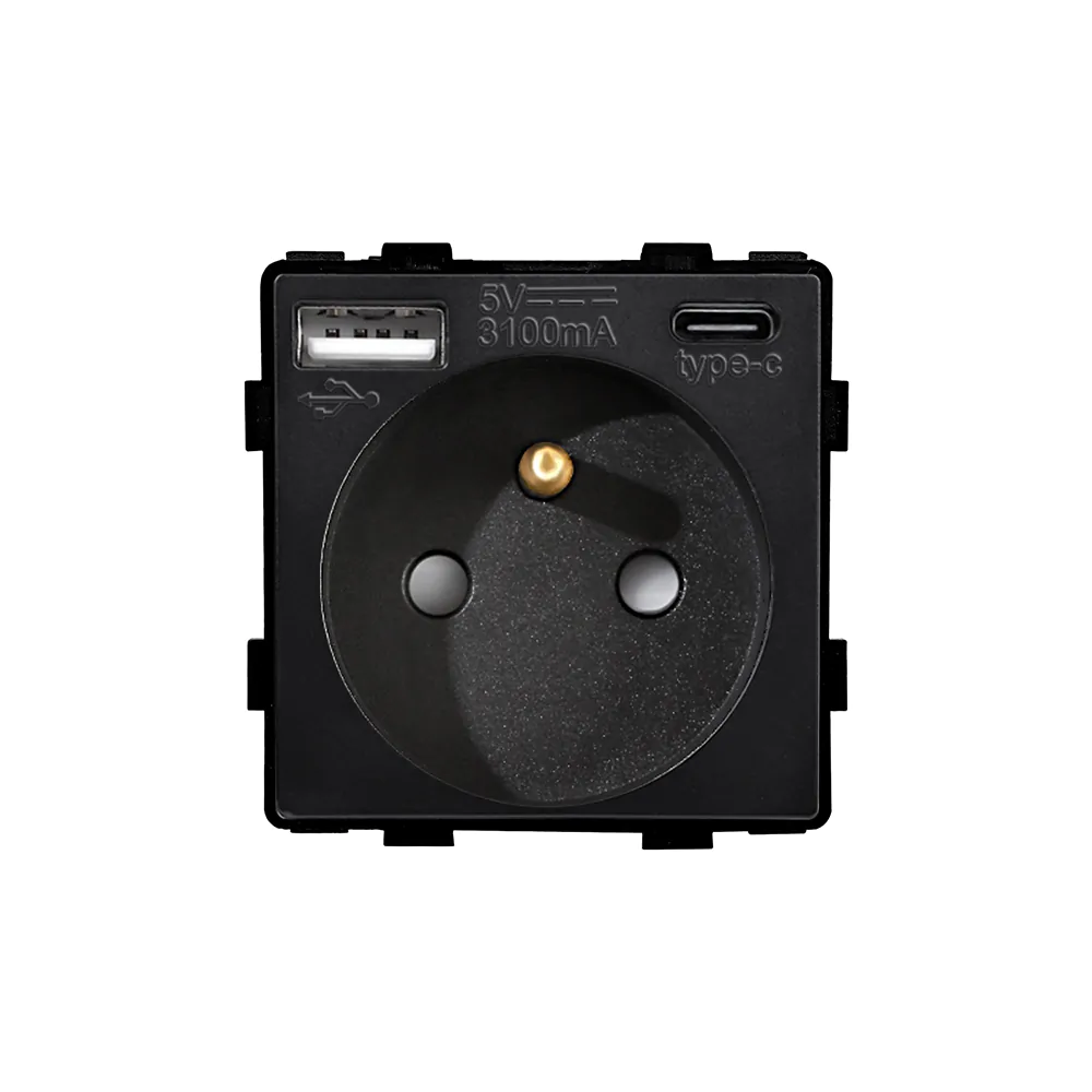 Revolo Touch elektrická zásuvka FR s USB A+C / 20W Fast charge - Černý modul Revolo Touch elektrická zásuvka FR s USB A+C / 20W Fast charge - Černý modul