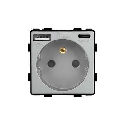 Revolo Touch elektrická zásuvka FR s USB A+C / 20W Fast charge- Šedý modul